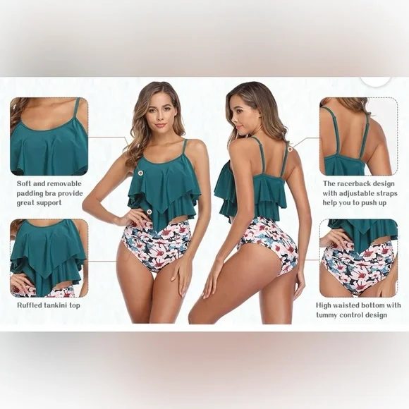 Women’s Tankini 2 piece Swimsuit (High waisted) Size Large NWOT - Picture 5 of 15